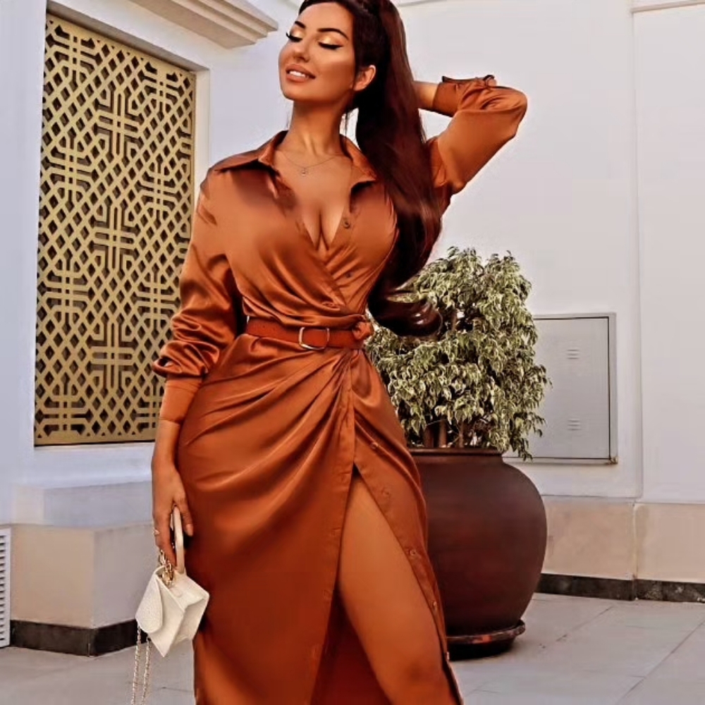 Satin blouse maxi dress NWOT